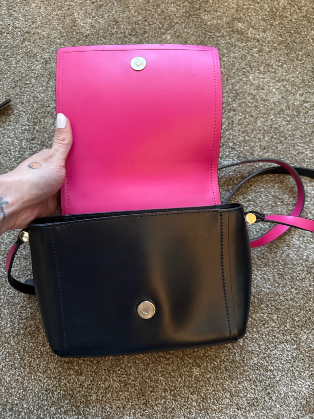 kate spade Black Leather Crossbody with Pink Strap Accent - Picture 2 of 4